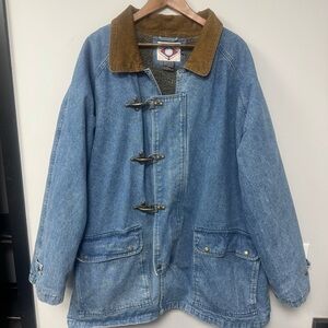 Vintage 90s Denim Horizon Lobster Clasp Sherpa Lined Coat Jacket XL XXL Fireman